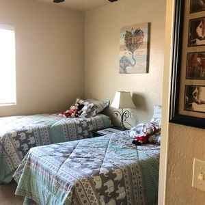 Kids mint and gray elephant bedding and picture frame